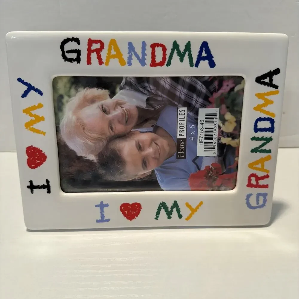 Vintage 90s I Love My Grandma Ceramic Picture Frame 4x6 inch Photo Gift Memories
